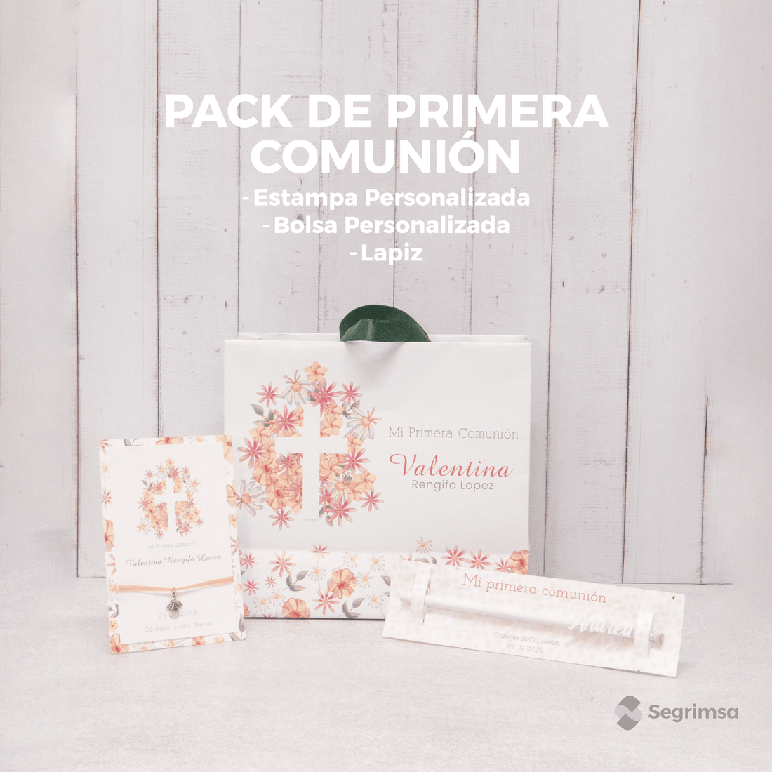 Pack Primera Comunión: Estampas + bolsa personalizada + lapiz