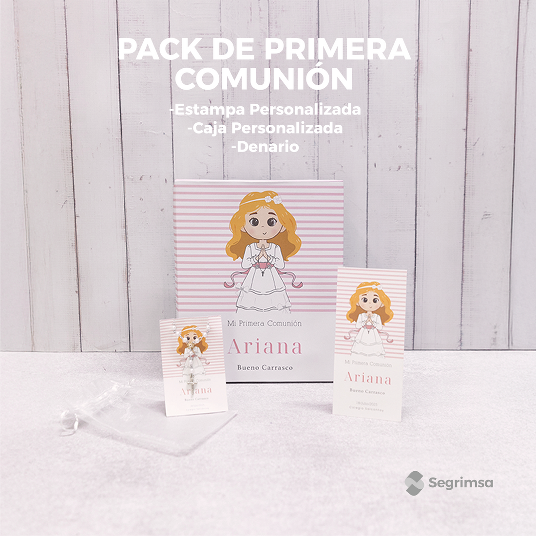 Pack Primera Comunión: Estampas + caja de estampas + denarios