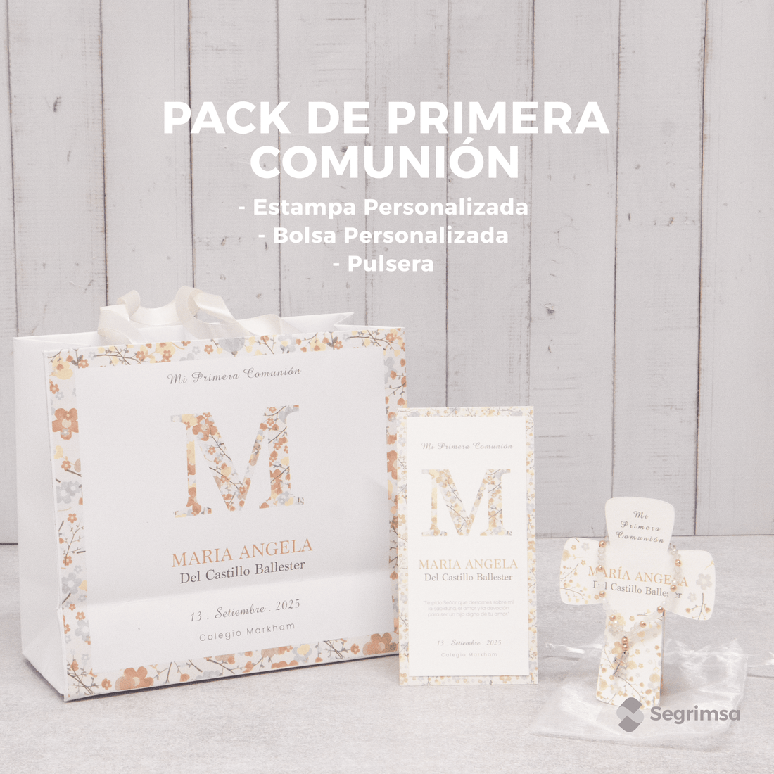 Pack Primera Comunión: Estampas + bolsa personalizada + pulseras