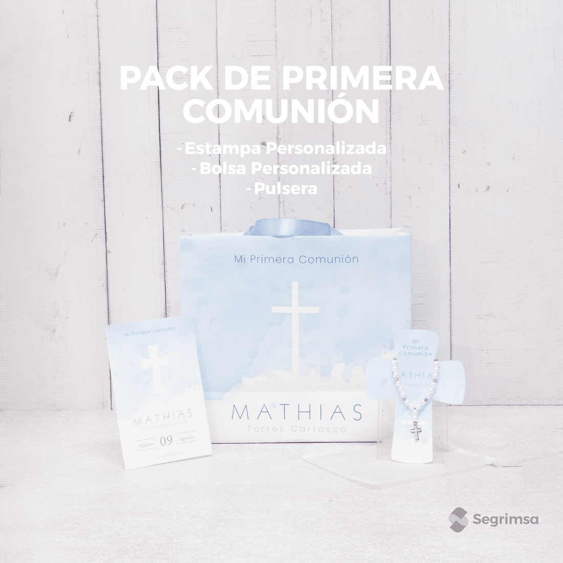 Pack Primera Comunión: Estampas + bolsa personalizada + pulseras