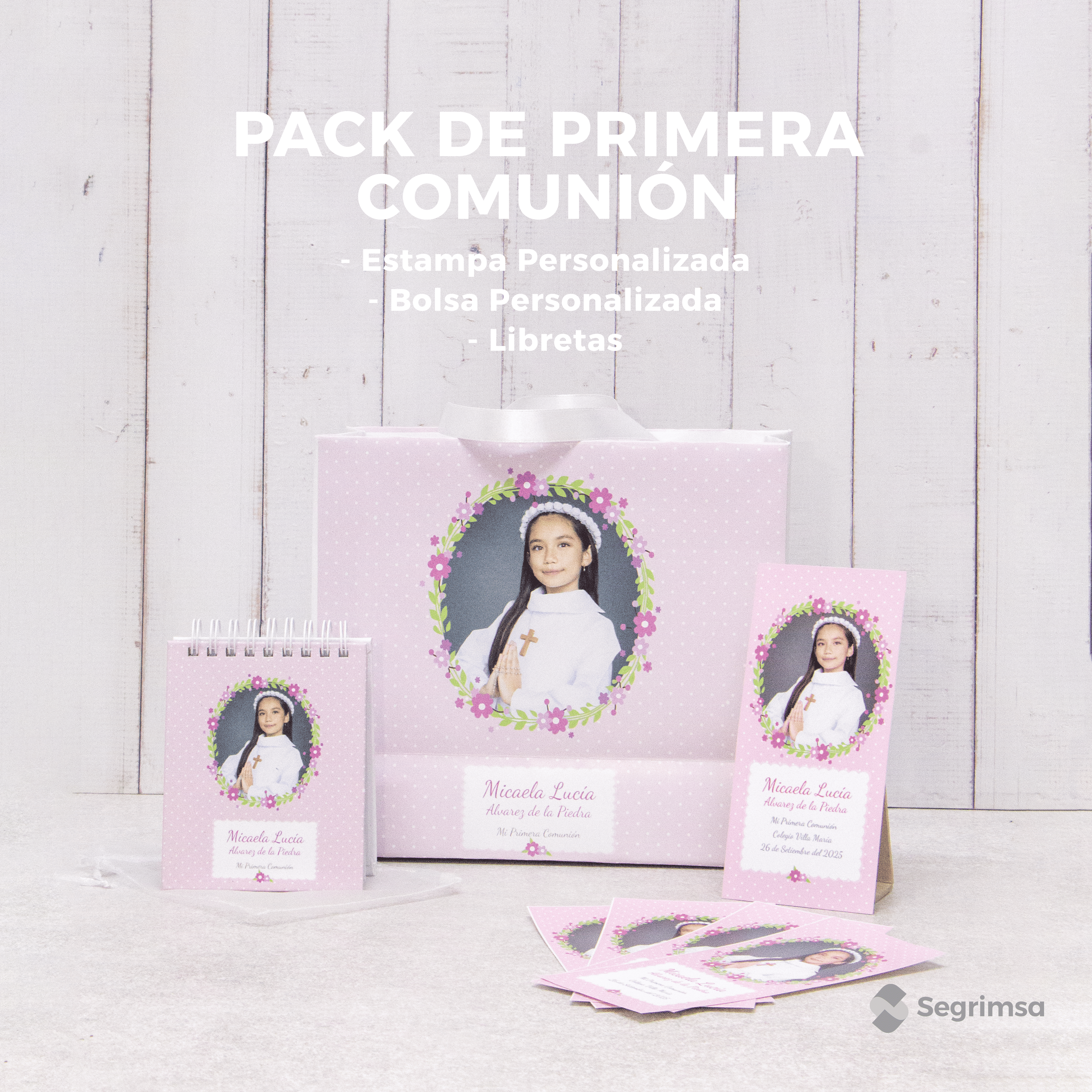 Pack Primera Comunión: Estampas + bolsa personalizada + libretas