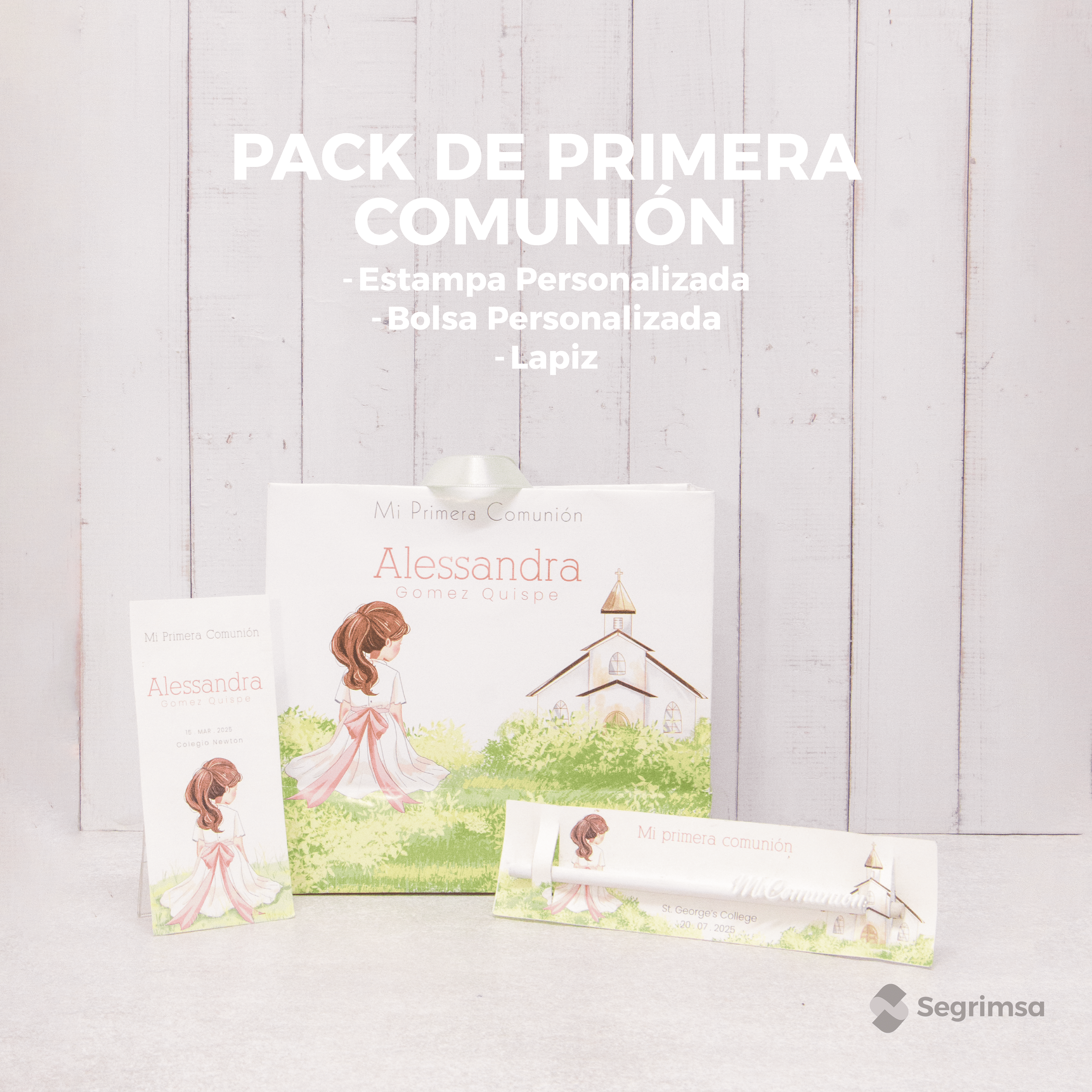 Pack Primera Comunión: Estampas + bolsa personalizada + lapiz