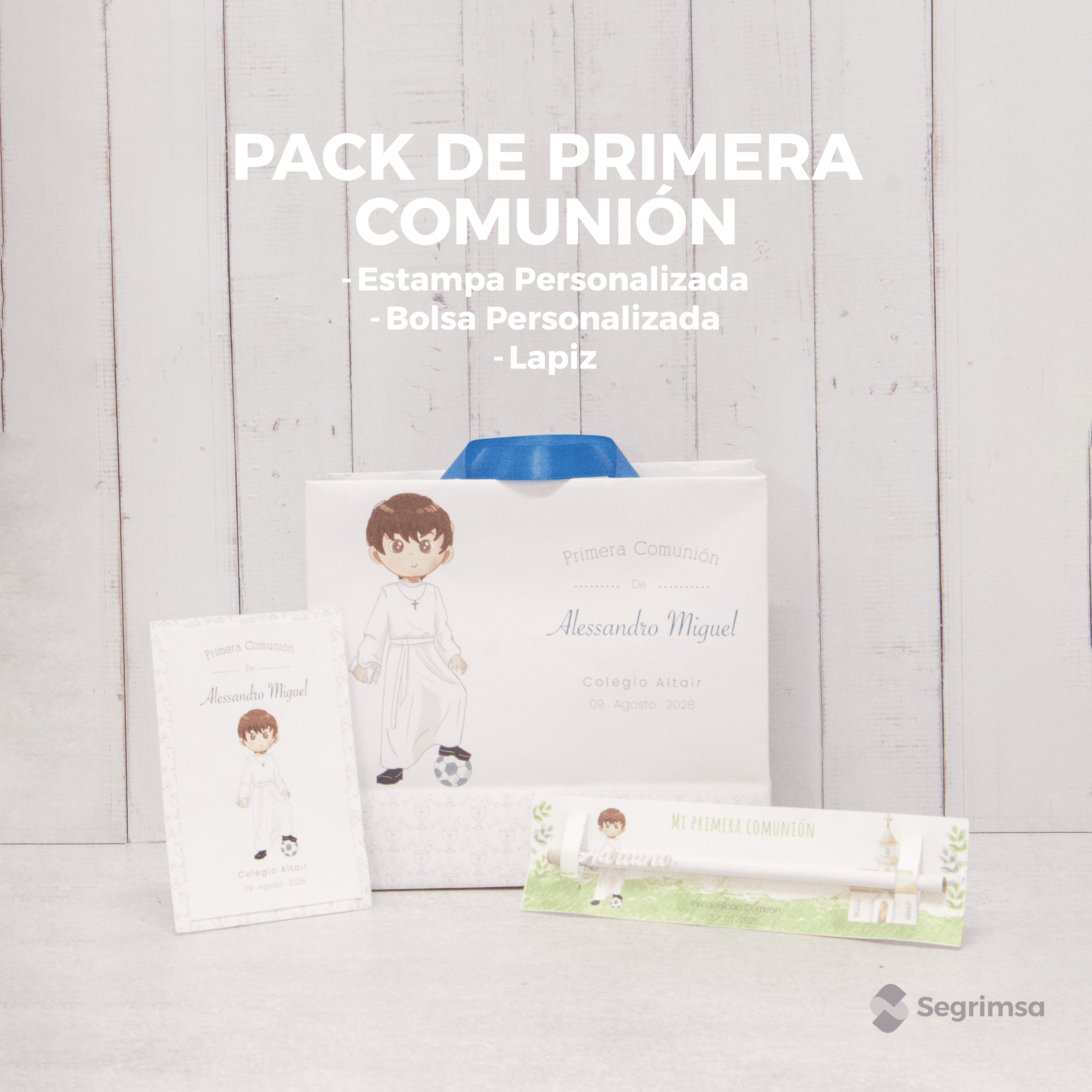 Pack Primera Comunión: Estampas + bolsa personalizada + lapiz