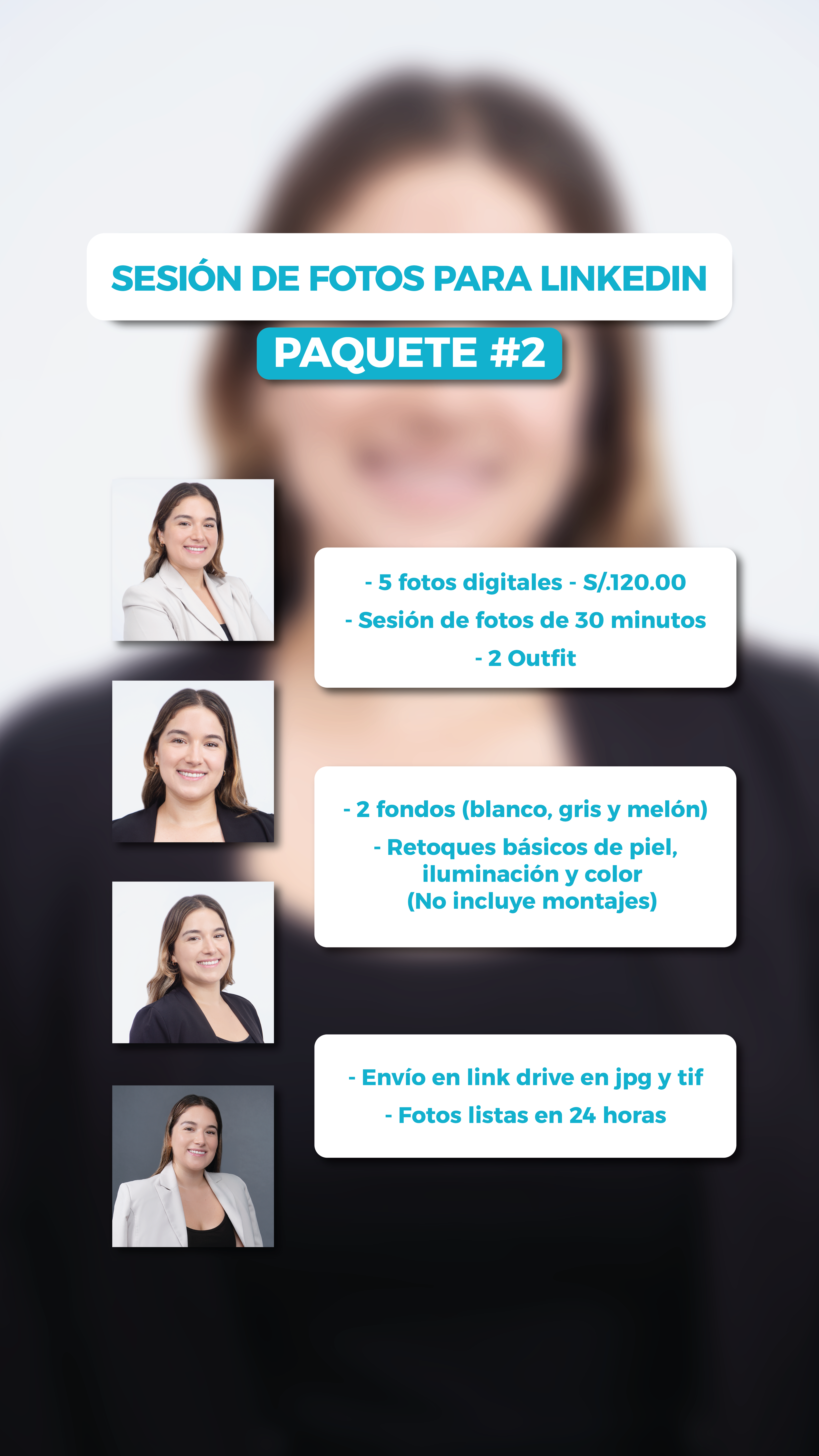 Paquete Linkedin 2 - Sesión de fotos profesional - Versión completa