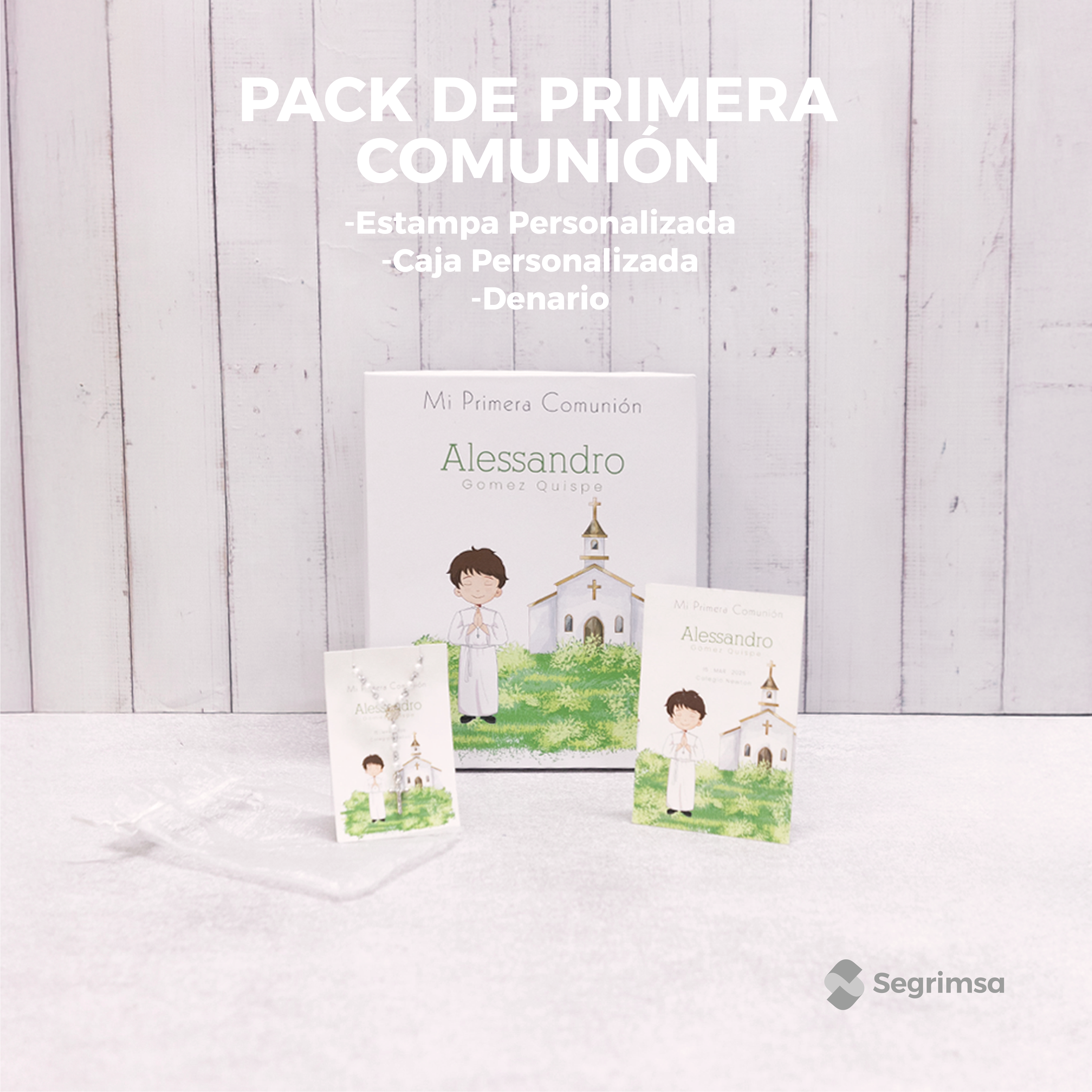 Pack Primera Comunión: Estampas + caja de estampas + denarios