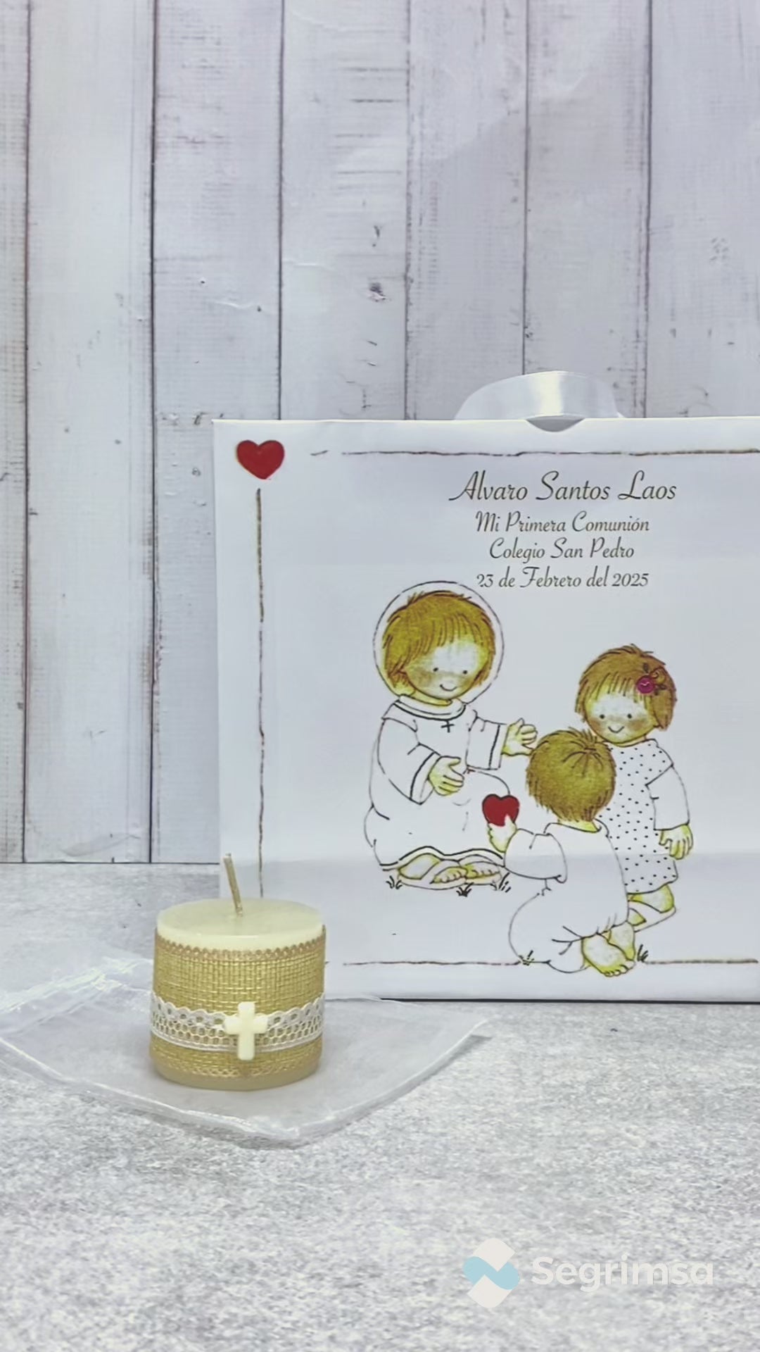 Pack Primera Comunión: Estampas + bolsa personalizada + velas